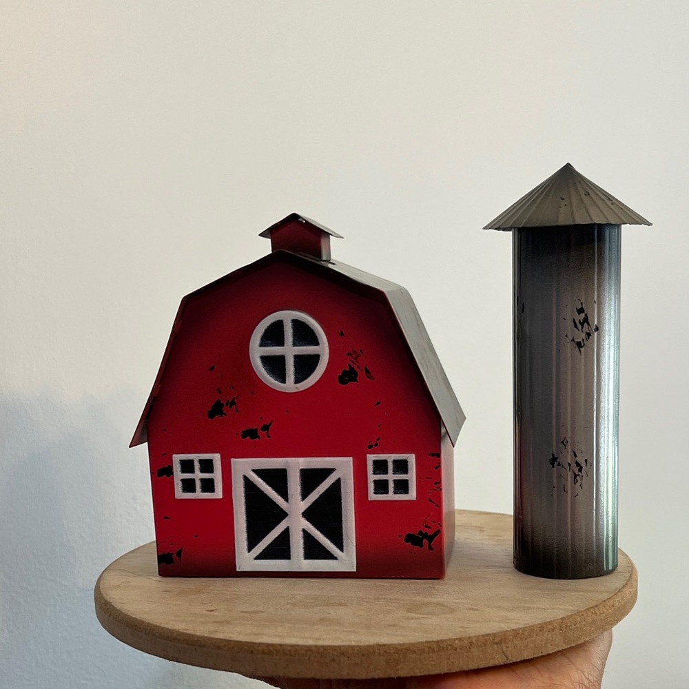 Metal Red Barn and Silo